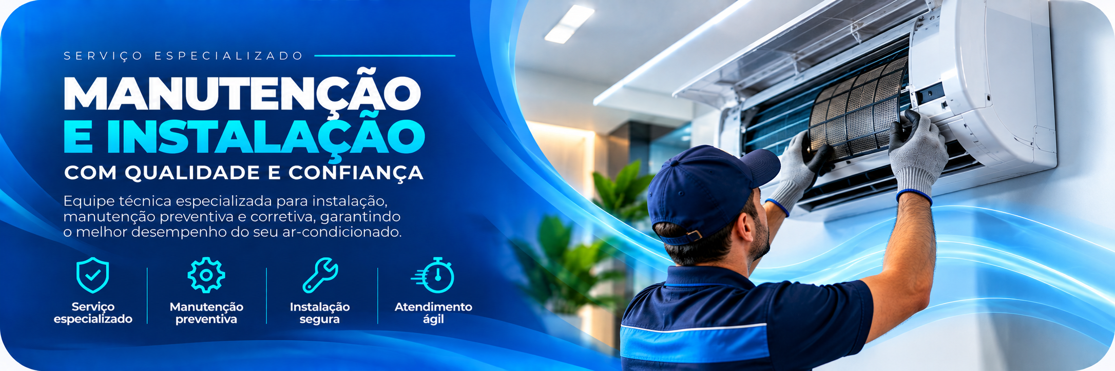 Ilustração de técnico realizando manutenção em ar-condicionado